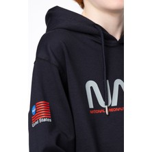 Black One Erkek Çocuk Unisex  Nasa Baskı Detaylı Oversize Kapüşonlu Çocuk Eşofman Takımı