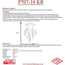 Eray Aydınlatma P7077-10 10LU Krom Sarkıt LED Avize(Beyaz Işık -Sarı Işık - Gün Işığı)
