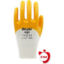 Beybi K40 Sarı Nitril Kaplı Pamuk ve Polyester Örgü Iş Eldiveni 10 Beden 144 Çift