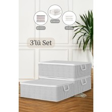 Meleni Home 3'lü Çekyat Baza Tipi Yastık Kıyafet Saklama Hurcu - Baza Altı Düzenleyici Hurç 50 x 30 x 22 cm