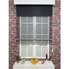 Stil Perde Çift Mekanizmalı Tül ( Antrasit - Etek Dilimli ) ve Stor Perde ( Antrasit - Etek Dilimsiz )