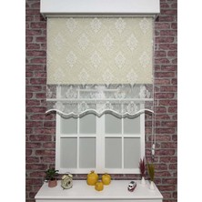 Stil Perde Çift Mekanizmalı Tül ( Beyaz  - Etek Dilimli ) ve Stor Perde ( Krem - Etek Dilimsiz )