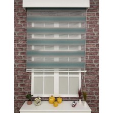 Stil Perde Zebra Perde Turkuaz Geçişli  ( Etek Dilimsiz )