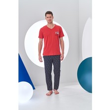 Pjs 24306 Erkek V Yaka Desenli Pijama Takım