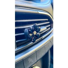 Oto Aksesuarcım Kristal Damla Taşlı Çiçek Klima Havalandırma Izgara Süsü Klips Oto Kokusu Siyah