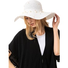 Saria Moda Inci Detaylı Geniş Hasır Şapka