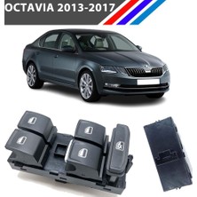 Otozet - Skoda Octavia Cam Açma Düğmesi Ön Sol Dörtlü Krom Detaylı 2013-2017 5E0959857