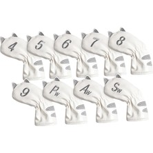 Manual Golf Club Head, Açık Hava Aksesuarlarını Kapsar Kedi Desen Kalın Atıcı Headcover 9pcs Demir Beyaz (Yurt Dışından)