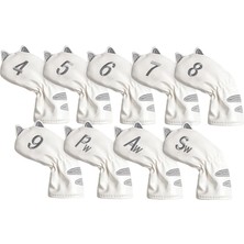 Manual Golf Club Head, Açık Hava Aksesuarlarını Kapsar Kedi Desen Kalın Atıcı Headcover 9pcs Demir Beyaz (Yurt Dışından)