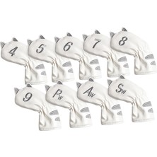 Manual Golf Club Head, Açık Hava Aksesuarlarını Kapsar Kedi Desen Kalın Atıcı Headcover 9pcs Demir Beyaz (Yurt Dışından)