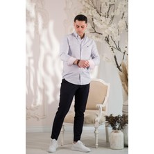 Paul Martin Canadian İnce Çizgili Yaka Düğmeli Keten Yazlık Erkek Gömlek