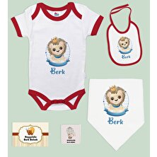 Bk Kids Kişiye Özel Isimli 5 Parça Kırmızı Bebek Body Zıbın ve Battaniye Hediye Seti, Yeni Doğan Bebek Giyim Hediyesi-5