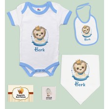 Bk Kids Kişiye Özel Isimli 5 Parça Mavi Bebek Body Zıbın ve Battaniye Hediye Seti, Yeni Doğan Bebek Giyim Hediyesi-2