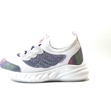 Onlo Ayakkabı ST25.KD Beyaz Simli Bağsız Sneakers Kız Çocuk Spor Ayakkabı