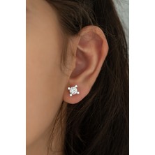 Sunshine Swarovski Zirconia Tek Taşlı Gümüş Rodyum Küpe 6mm