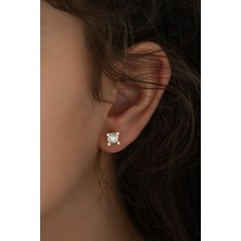 Sunshine Swarovski Zirconia Tek Taşlı Gümüş Gold Küpe 4mm