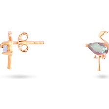 Sunshine Mistik Taşlı Flamingo Gümüş Küpe