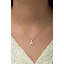Sunshine Swarovski Zirconia Tek Taşlı Gold Gümüş Kolye 6mm