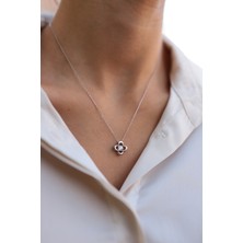 Sunshine Swarovski Tek Taşlı Gümüş Çiçek Kolye