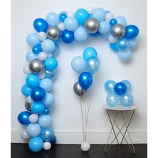 Eğlence Marketi Zincir Balon Seti Mavi Gümüş Beyaz 125 Adet