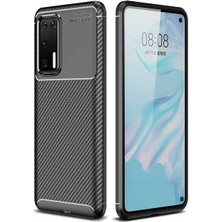 Heptek İletişim Huawei P40 Kılıf Kamera Çıkıntılı Karbon Fiber Dokulu Renk Atmaz Koruyucu Kapak (Negro)