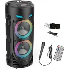 Coofbe Rgb LED Işıklı Mikrofonlu 1800MAH Uzun Şarjlı Bluetooth Hoparlör Speaker Radyo Sd USB Girişli