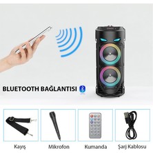 Coofbe Rgb LED Işıklı Mikrofonlu 1800MAH Uzun Şarjlı Bluetooth Hoparlör Speaker Radyo Sd USB Girişli