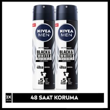 NIVEA Men Erkek Sprey Deodorant Invisible Black&White Original 150 ml x2 Adet,48 Saat Anti-perspirant Koruma