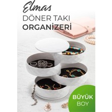 Calke Elmas Beyaz 4 Katlı Döner Takı Organizeri Büyük Boy 11x11x12 cm Çok Amaçlı Kullanım