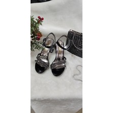 Çiğdem Kundura Siyah Taşlı Üç Şeritli Şeffaf Kadeh Ökçeli Ayakkabı(Adfat3) - Siyah - 36 - ST01765-SİYAH-36