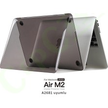 Cep Case Apple Macbook 13.6' Air 2022 M2 A2681 Kılıf Kristal Şeffaf Tasarım Kapak + Ekran Filmi Cam Koruma