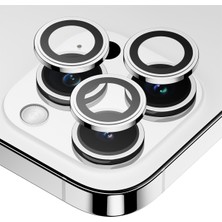 BLUEO iPhone 13 Pro / 13 Pro Max Original Metal Frame Gümüş Kamera Lens Camı Koruyucu - Çerçeve