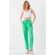 Vitrin Beli Lastikli Viskon Keten Rahat Pantolon