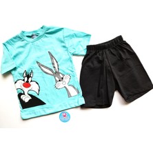 Baby Blue Bugs Bunnyy Baskılı Şort Tişört Takımı Erkek Çocuk