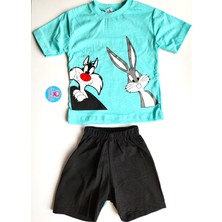 Baby Blue Bugs Bunnyy Baskılı Şort Tişört Takımı Erkek Çocuk