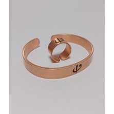 Elden Eve Bakır Elif Vav Harfli Bakır Bileklik ve Yüzük Seti