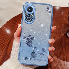 Xshine Honor 50 Için Çiçek Desen Dekor Telefon Kasası, Rhinestone Gradyan Renk Parıltı Toz (Yurt Dışından)