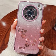 Xshine Honor Magic4 Pro 5g Gradyan Pırıltılı Toz Yumuşak Tpu Anti-Drop Kapak Rhinestone Dekor Çiçek Desen Koruyucu Kılıf (Yurt Dışından)