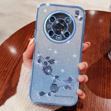 Xshine Honor Magic4 Pro 5g Gradyan Pırıltılı Toz Yumuşak Tpu Anti-Drop Kapak Rhinestone Dekor Çiçek Desen Koruyucu Kılıf (Yurt Dışından)