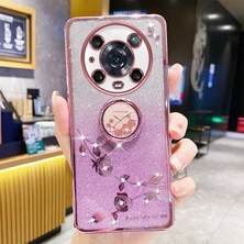 Xshine Çiçek Deseni Gradient Glitter Telefon Kapağı Honor Magic4 Pro 5g, Damla Geçirmez Rhinestone Dekor Yumuşak Tpu Akıllı Telefon Kılıfı ile Ring Kickstand (Yurt Dışından)