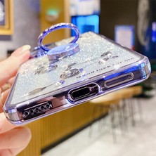 Xshine Çiçek Deseni Gradient Glitter Telefon Kapağı Honor Magic4 Pro 5g, Damla Geçirmez Rhinestone Dekor Yumuşak Tpu Akıllı Telefon Kılıfı ile Ring Kickstand (Yurt Dışından)