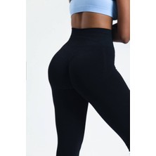 Gymhams Siyah Yüksek Bel Kalçası Büzgülü Tayt