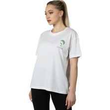 Defy's Kadın Bisiklet Yaka Kısa Kollu Regular Fit Baskılı Tişört Beyaz