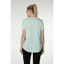 defy's Kadın Baskılı Kısa Kollu Arka Oval Bisiklet Yaka Tişört Su Yeşili