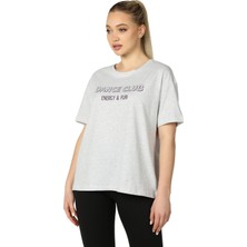 defy's Kadın Baskılı Kısa Kollu Bisiklet Yaka Oversıze Oversıze Tişört Kar Melanj - Xl