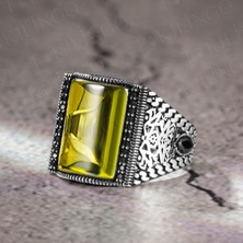 Takılingo 925 Ayar Gümüş Olivin ve Peridot Taşlı Çizgi Desenli Erkek Yüzük