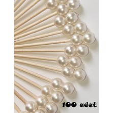 TM Tasarım Mağazası 100 Adet Dekoratif Krem Çift Incili Kokteyl Kürdan 6 cm - Inci 8 mm