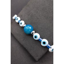 Balzamin Doğal Nazar Kalkanı Mavi Akik Taşı El Yapımı Doğal Taş Bileklik