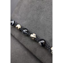 Balzamin Unisex Jasper ve Akik Siyah Özel Tasarım El Örgüsü Makrome Doğal Taş Bileklik