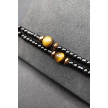 Balzamin Unisex Kaplan Gözü Siyah El Yapımı Özel Tasarım Doğal Taş Bileklik